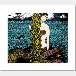 Mermaid by the Ocean | Vintage Mermaids | Posters and Art